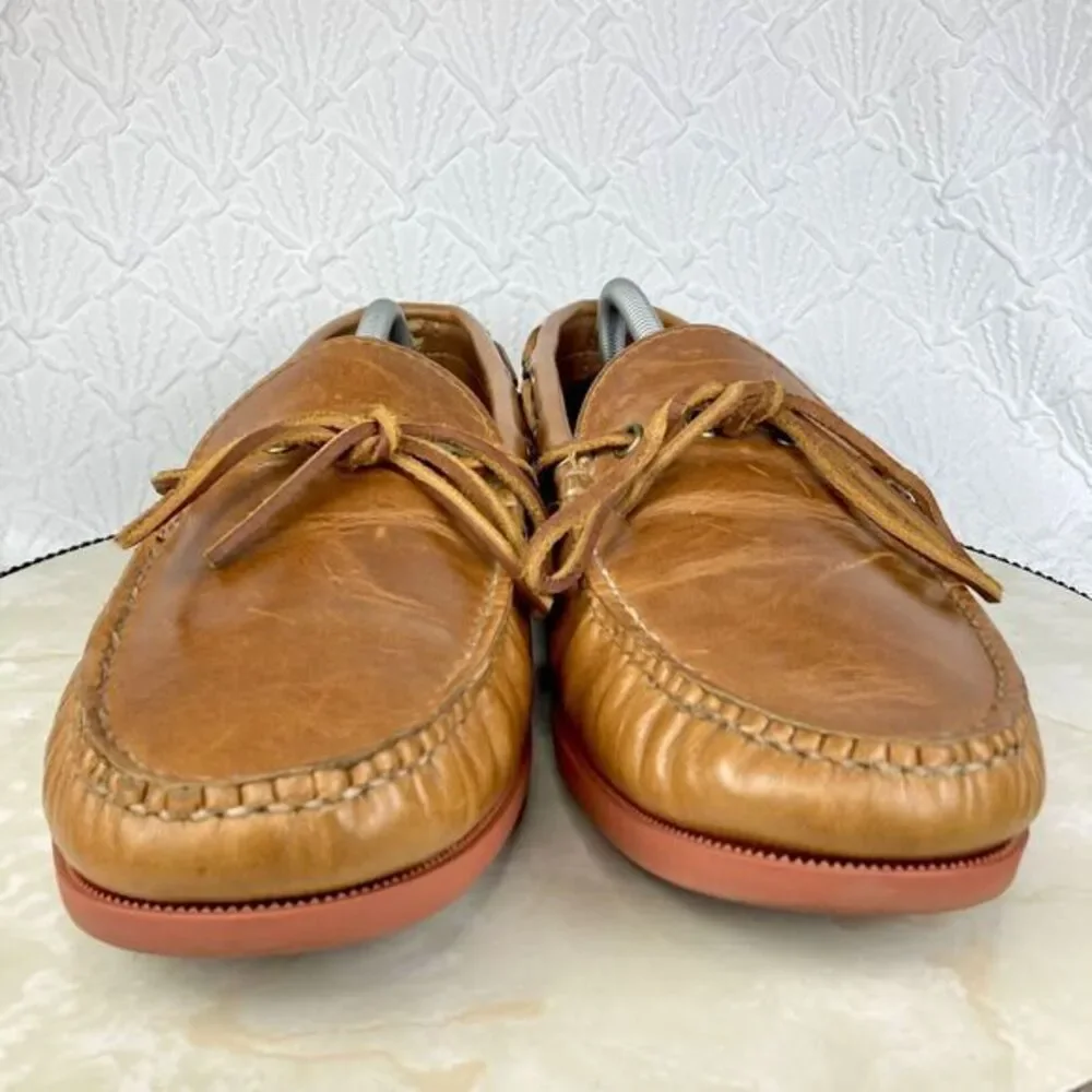 Quoddy Tan Leather Moc Toe Slip-On Boat Shoes